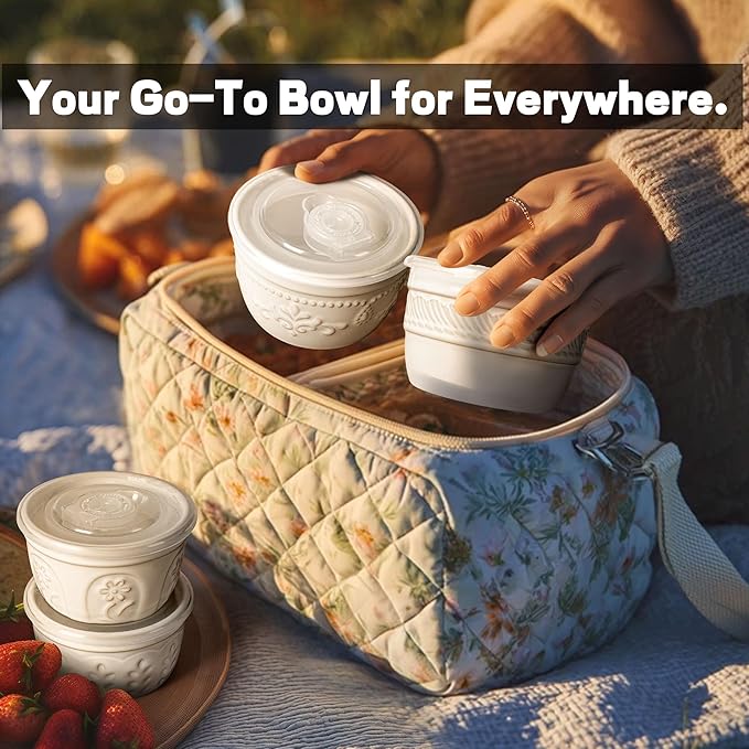 Artena Ramekins with Lids, Creme Brulee Ramekins Oven Safe, Ceramic Pudding Cups, Souffle Cups, Custard Cups, Dipping Sauce Cups, Food Storage Containers with Lids, Set of 4 (Damask Floral, 8 oz)