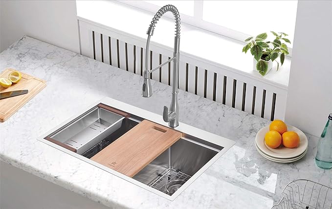STARSTAR Stainless Steel Colander For Workstation Kitchen Sink (Wood Cover, 17.5/8 W - 8 L)