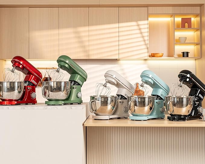 Kitchen in the box Stand Mixer - 8.5 Quart Mixing Bowl with Handle, 900 Watt Heavy Bread Dough Standing Mixers Tilt-head with Dough Hook, Whisk, Flat Beater and Splash Guard (Red)