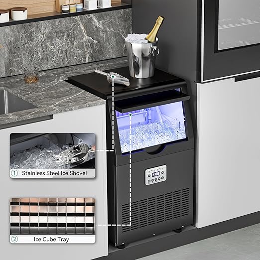 YITAHOME 130lbs Black Ice Maker Machine, Commercial Under Counter Ice Maker, ETL & DOE Certificated Commercial Large Ice Makers Freestanding for Home Cafe Bar Restaurant 44pcs with 17lbs Storage Bin