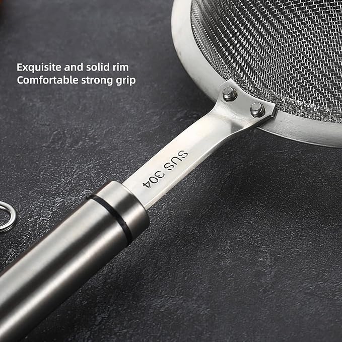 304 Stainless Steel Fine Mesh Strainers for Kitchen, Colander-Skimmer with Handle, Sieve Sifters for Food, Tea, Rice, Oil, Noodles, Fruits, Vegetable