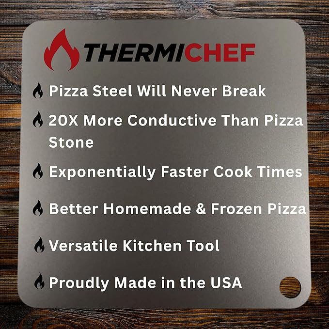 ThermiChef 14x20 Pizza Steel, 1/4" Thick, 19.2 lbs - Cooking Steel for Oven & Grill - Made in USA