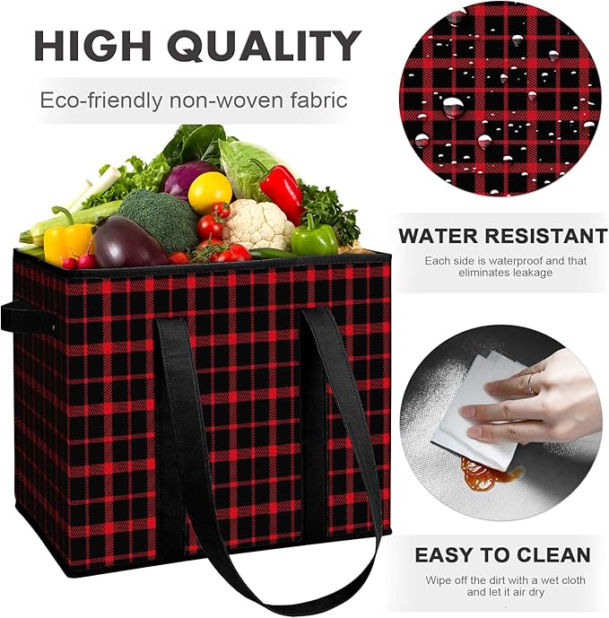 WISELIFE Reusable Grocery Bags 2 Pack,Large Grocery Tote Bag Water Resistant Shopping Bags Foldable Grocery Bag for Clothes,Shoes and Picnic,Red