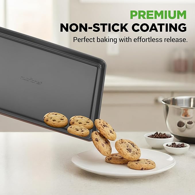 NutriChef 8-Piece Nonstick Stackable Bakeware Set - PFOA, PFOS, PTFE Free Baking Tray Set w/Non-Stick Coating, 450°F Oven Safe, Round Cake, Loaf, Muffin, Wide/Square Pans, Cookie Sheet (Brown)
