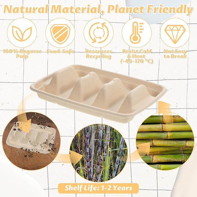 150Pcs Disposable Taco Holders for Party, Premium Bagasse Pulp Taco Plates, Taco Plates with 3 Dividers, 3-Slot Taco Tray Holder, Taco Bar Serving Set for Party Taco Tuesday Hot Dog Sandwich