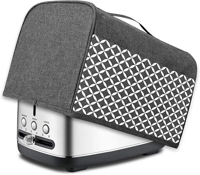 Yarwo 2 Slice Toaster Cover with Pockets and Top Handle, Nylon Toaster Cover Fits for Most Standard 2 slice Toasters, Gray with Grid