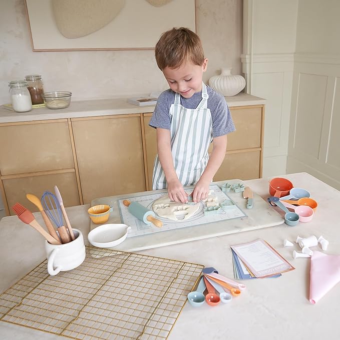 Wooden Baking Set for Kids - A Complete Set of Real Kitchen Utensils Gives Toddlers a Fun Cooking Experience - Durable Safe to Use Tools are Perfect for Gifting to Create Lasting Family Memories