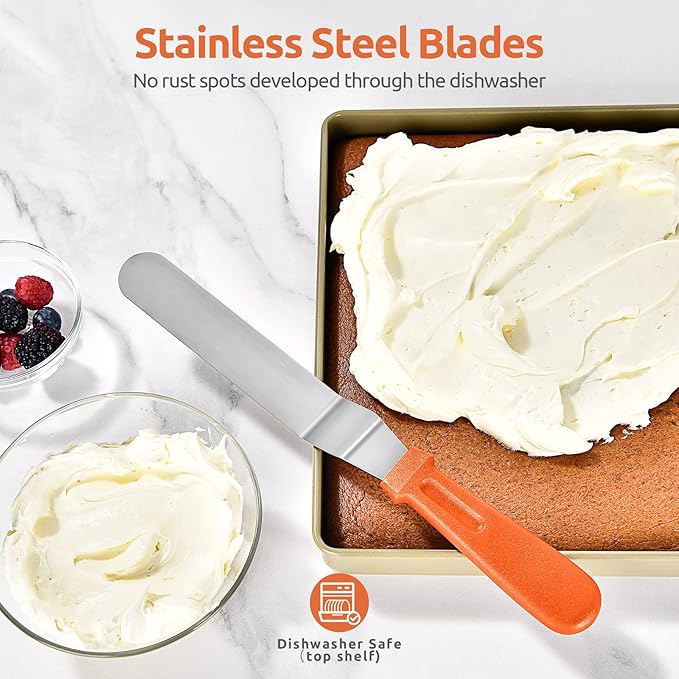 U-Taste 18/8 Stainless Steel Measuring Cups and Spoons Set and 18/0 Stainless Steel Offset Icing Spatula Set (Orange)