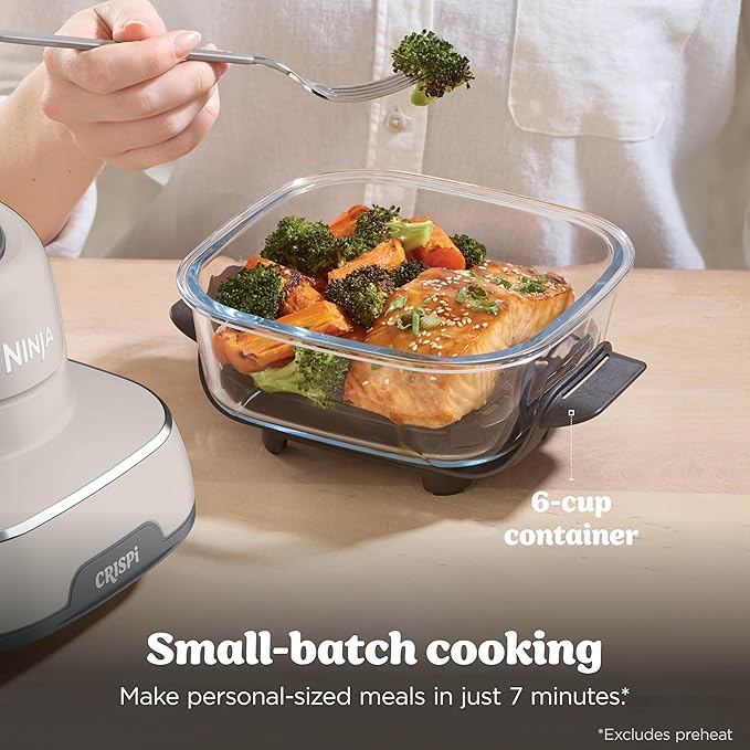 Ninja Crispi 4-in-1 Glass Air Fryer | 450°F | Non-Toxic | 4QT & 6-Cup Glass Containers w/Lids | Microwave, Freezer, Dishwasher Safe | Max Crisp, Air Fry, Bake, Recrisp | Stone | FN101ST