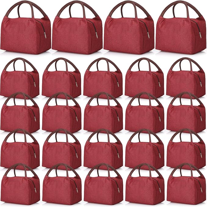 Chunful 24 Pcs Lunch Bags Bulk Insulated Reusable Lunch Bags Leakproof Tote with Aluminum Foil Interior Waterproof Thermal Tote for Women Adult Office Work Back to School Employees Picnic(Red)