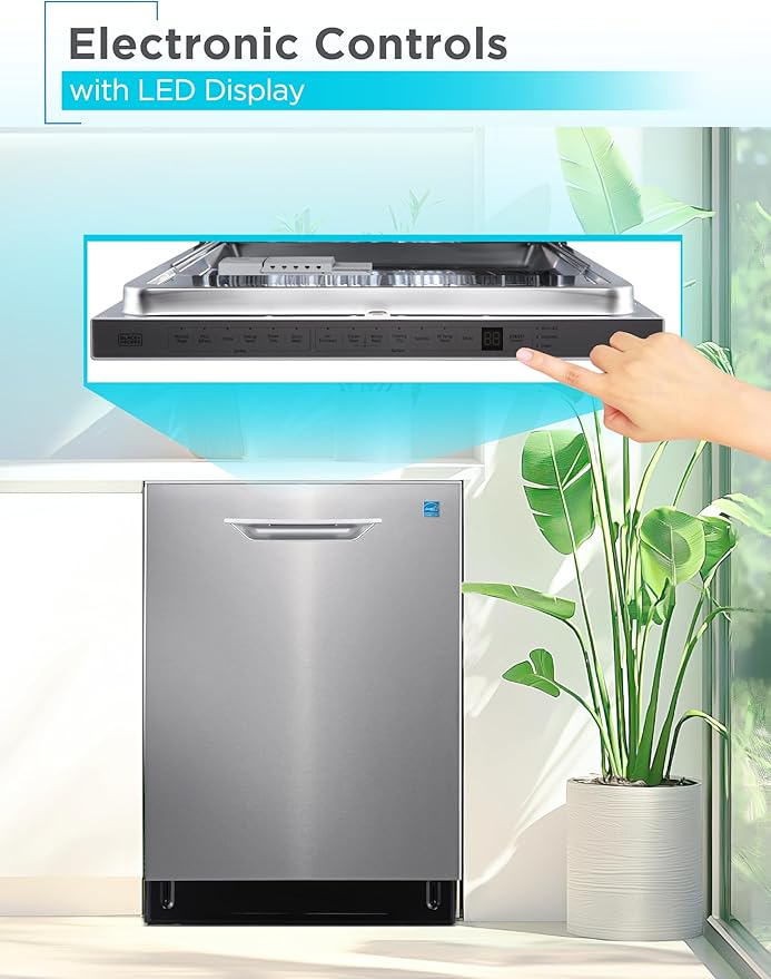 BLACK+DECKER 24" Designer Series Built-In Dishwasher, 14-Place Setting Capacity with Stainless Steel Tub, 6 Wash Programs and Smart Wash System, Low Noise, ENERGY STAR Certified, BDW400MS