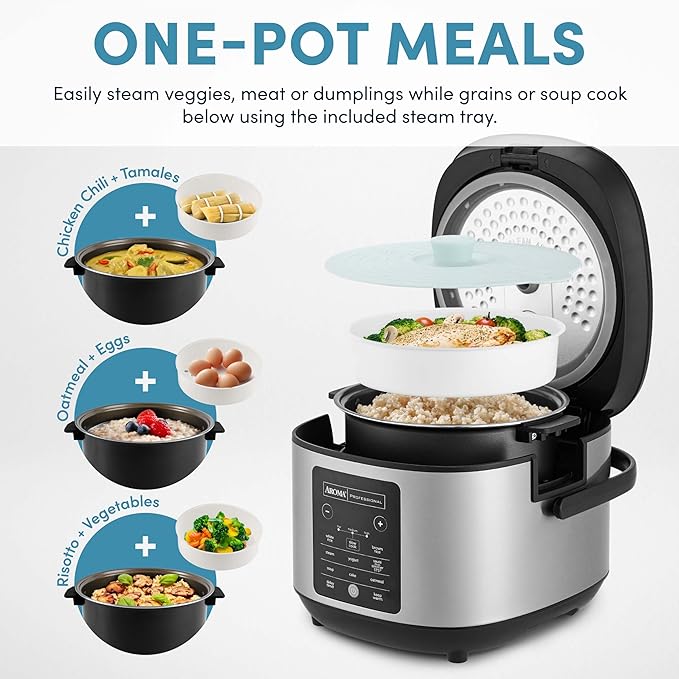 AROMA® 6-Cup (Uncooked)/ 12-Cup (Cooked) Slow Cook Rice Cooker and Brown Rice Cooker with Lift-Out Pot Handles and Silicone Storage Lid, PFAS-Free Ceramic Coating