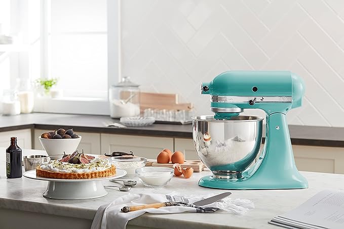 KitchenAid Value Bundle Artisan Series 5 Quart Tilt-Head Stand Mixer with Included Flex Edge Beater, KSM150FEAQ, Aqua Sky