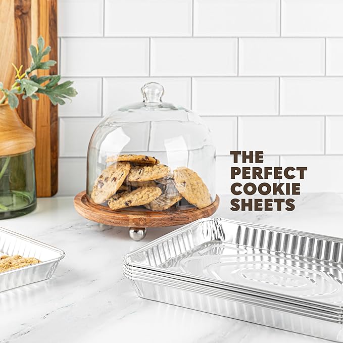 PLASTICPRO Aluminum Pans 10 Pack Disposable Cookie Sheets 9'' x 13'' Baking Pans Premium Quality Heavy Duty Sheet Pans