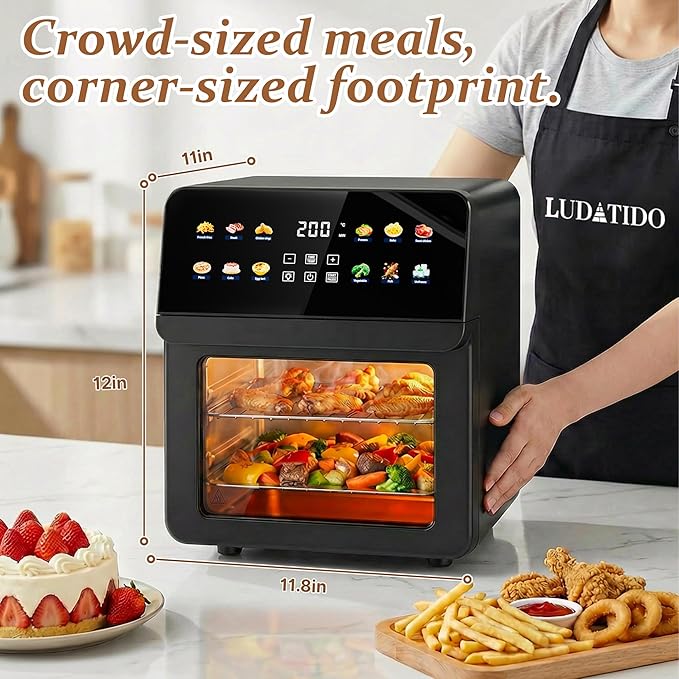 10QT Air Fryer Oven, 8-in-1 Air Fryer Toaster Oven Combo with 8 Presets, Family Size Countertop Oven with 2 Baking Racks & Gloves for Roasting, Baking, and Air Frying, Easy to Clean