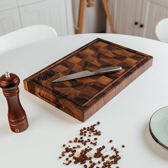 Handmade Personalized Walnut End Grain Cutting Board – Custom Engraved Wood Chopping Block, Gift for Home Chefs by GrainWoods (16x10x2 Inches)