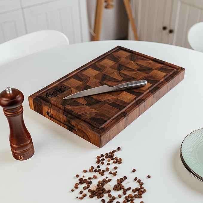 Handmade Personalized Walnut End Grain Cutting Board – Custom Engraved Wood Chopping Block, Perfect Gift for Home Chefs by GrainWoods (22x16x2 Inches)