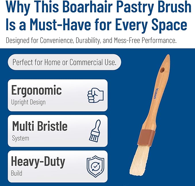 SPARTA Chef Series Basting Brush, Flat Boar Bristle Pastry Brush for Cooking and Baking, 1" Wide, 12 Count
