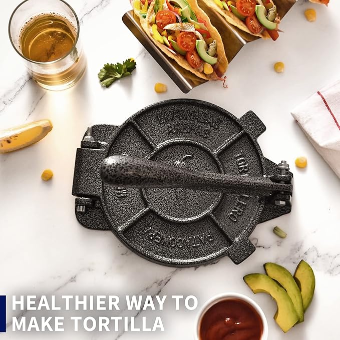 ARC Tortilla Press 6.5 inch, Cast Iron Tortilla Maker Include 100 Pcs Parchment Paper, Heavy Duty Tortillera Pataconera, Flour Tortilla Press, Roti Maker, Taco Maker, Taco Press, Black Gray