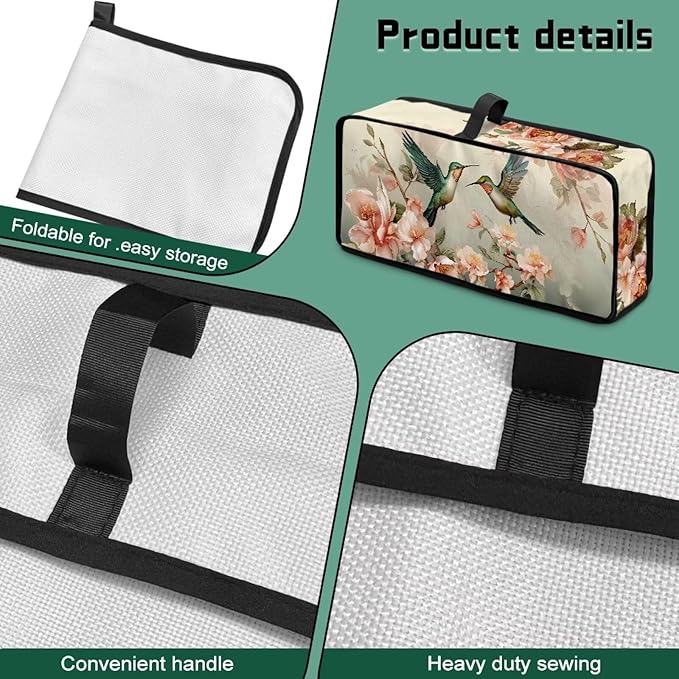 Hummingbird Floral Toaster Cover 2 Slice, Water-Resistant 2 Slice Slim Toaster Cover Protective Dust Covers for Kitchen Appliances, Easy to Fold and Store