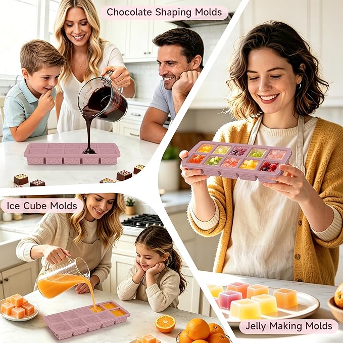 Aopigavi 2-Pack Ice Cube Trays, 10 Cubes 2 Tbsp. Silicone Freezer Molds with Lids, Reusable Ice Trays for Freezer, Kitchen, RV, Cocktail, Whiskey, Coffee, Soup & Food, BPA Free, Dishwasher Safety
