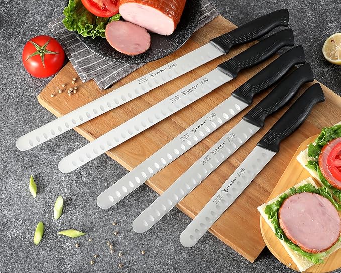 Carving Knife 10-Inch with Razor Sharp Granton Edge for Turkey, Ham, Meat Slicing and Cutting – NSF Certified, German Stainless Steel Blade, Black
