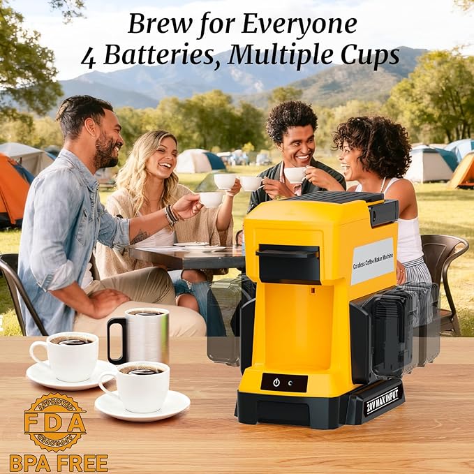 Cordless Coffee Maker for Dewalt 20V MAX Battery, 3 Brewing Options Drip Coffee Maker with Coffee Grinder, Portable Single Serve Coffee Makers for Camping, Travel, and Jobsite. (Tool Only)