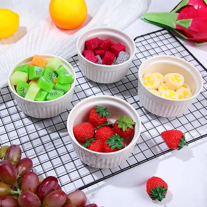 Xinnun 24 Pcs 4 oz Ramekins Creme Brulee Dishes Oven Safe Classic Porcelain Ramekins Set for Baking, Creme Brulee, Souffle, Appetizer, Custard, Pudding, Dipping Bowl, White