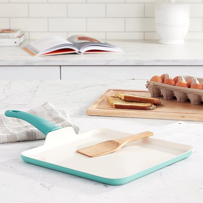 GreenLife Soft Grip Healthy Ceramic Nonstick, 11" Griddle Pan, PFAS-Free, Dishwasher Safe, Turquoise