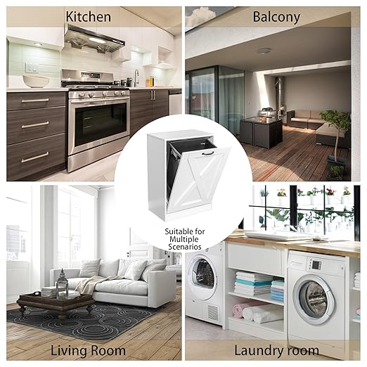 13 Gallon Wooden Tilt Out Trash Cabinet Hidden Trash Can Kitchen Recycling Cabinet Laundry Cabinet for Kitchen, Living Room (White)