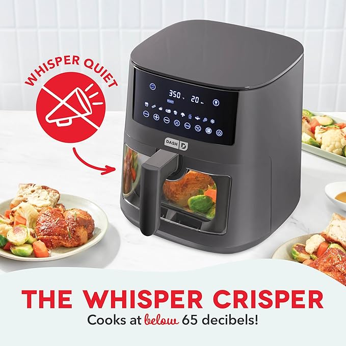 Dash Clear View Digital Air Fryer - Has AirCrisp® Technology - For Family-Sized Meals - Digital Touchscreen & Extra-Large Crisper Drawer - 7 Quarts - Forged Iron