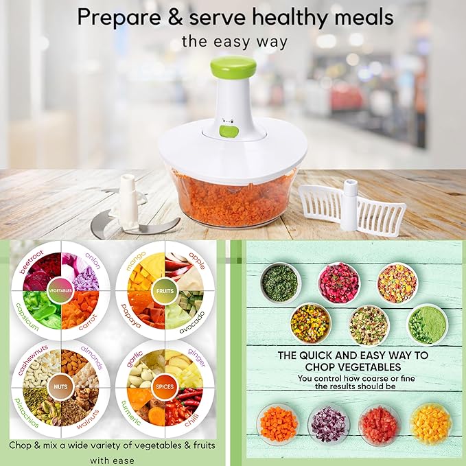 Brieftons Express Manual Food Chopper: 6.8-Cup, Hand Chopper Vegetable Cutter to Chop Veggies, Fruits, Herbs, Garlic Onion Chopper for Salsa, Salad, Pesto, Hummus, Guacamole, Coleslaw, Indian Cooking
