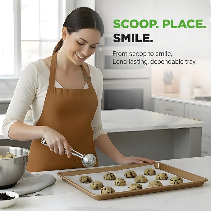 NutriChef Nonstick XL Cookie Sheet Baking Pan, Extra Large 22 Inch x 16 Inch, Carbon Steel Oven Baking Sheet for Cookies & Pastries, Gold - NCLG1GD