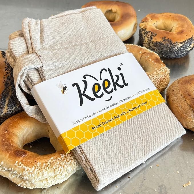 Keeki Bag - The Original Beeswax Lined Bread Bag for Homemade & Sourdough | Reusable Linen Bread Storage | Beeswax Wrap Alternative | Plastic-Free Storage w/Wide Drawstring Closure (Blue)