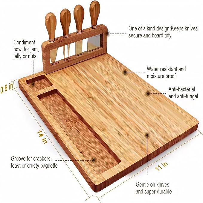 Charcuterie Boards Cheese Board:Charcuterie Boards Gift Set with 4 Cheese Knives,Charcuterie Board Set Suitable for Holiday Gift, Wedding Gift, Housewarming Gift
