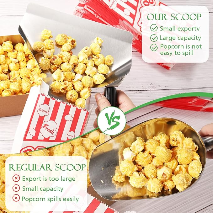 202 Pcs Popcorn Machine Supplies Set, Kernel Sifting Speed Scoop, Stainless Steel Seasoning Dredge with Handle, 200 Pcs Popcorn Bags Bundle for Home Kitchen Theater Movie Tools Supplies (1 Oz)