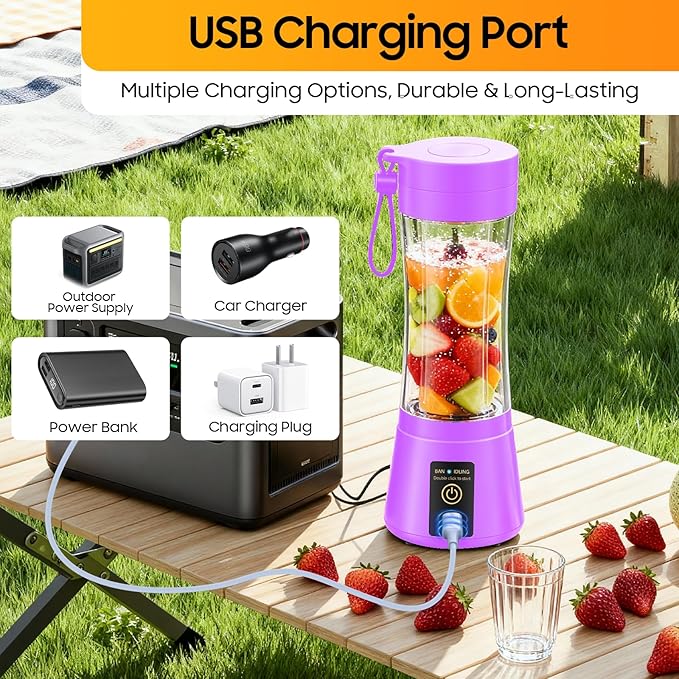 Portable Blender for Smoothies & Shakes - Cordless Personal Size Blender with 6 Blades, 380Ml Juice Cup, Lightweight & Rechargeable, Freshly Squeezed for Picnic/Sports/Office, Mother's Day