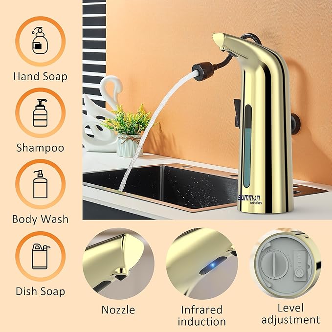 Automatic Soap Dispenser Touchless,400ML Hand & Dish Countertop Electric Liquid Dispenser with Sensor,Modern 4 Gear Adjustable Waterproof Battery Operated Kitchen Auto Soap Pump
