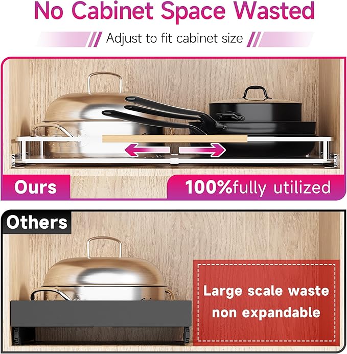 SUZLON Pull Out Cabinet Organizer, Expandable(20.9"~37.9") Cabinet Drawers Slide Out, Adjustable Width Roll 0ut Shelf Cabinet Organizer for Kitchen Base Cabinet Organization (X-Large, 2Pack)