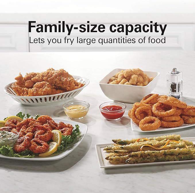 Hamilton Beach Family Style Electric Deep Fryer, Includes Frying Basket with Hooks, 1500 Watts, Easy Detach Magnetic Cord, 3 Liter / 12 Cup Oil Capacity, Stainless Steel (35220G)