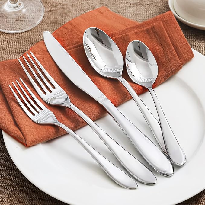 KINGSTONE 30-Piece Silverware Set for 6,18/10 Premium Stainless Steel Flatware Set, for Home, Restaurant, Wedding and Party Use,Mirror-Polished Cutlery Set, Dishwasher Safe