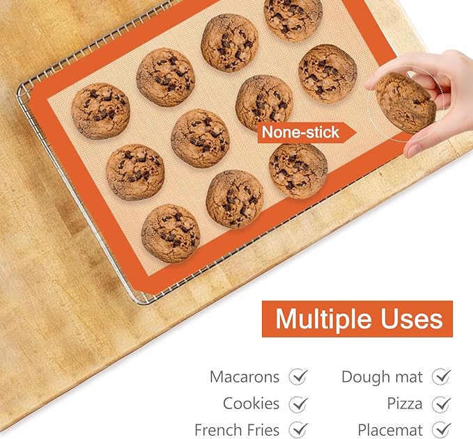 Silicone Baking Mat, Reusable Silicone Mats for Baking Set of 3, Non-Stick Baking Supplies for Pastries, Cookies, Macaroons, Bread
