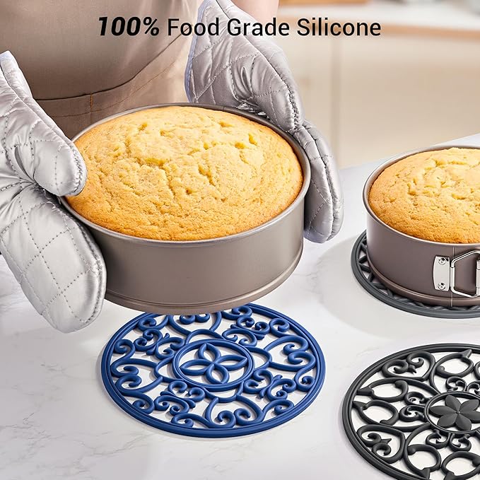 SMARTAKE 3 Set Silicone Trivet Mats, Multi-Use Carved Trivet Mat, Insulated Non-Slip Durable Kitchen Mats, Flexible Modern Kitchen Table Mat, for Hot Dishes, Pots, Dining Countertop, Grey, STM413H