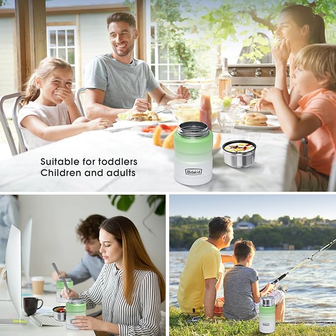 Insulated Food Jar Set – 25.4oz & 17oz Stainless Steel Containers with Folding Spoon and Carrying Bags – Leak-Proof, Keeps Food Hot or Cold for up to 12 Hours – Ideal for Work, School, Travel