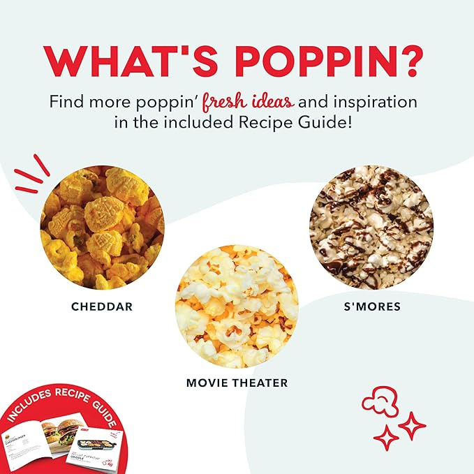DASH Fresh Pop Popcorn Maker - Oil-Free, Air Popcorn Popper - With Measuring Cup & Recipe Guide - Perfect for Movie Nights - 16 Cups, Red