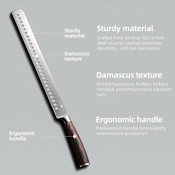 Turkey Carving Knife, 12 Inch High Carbon Stainless Steel Super Sharp BBQ Knife With Ergonomic Solid Wood Handle, Perfect For Thanksgiving And Christmas
