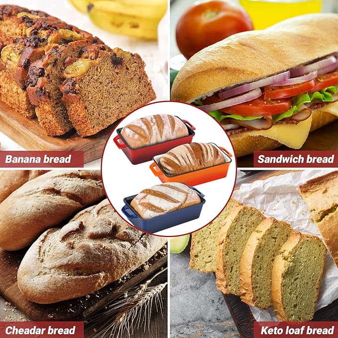 Northriver Casting 9x5 Inch Enameled Cast Iron Bread Loaf Pan with Lid, Perfect Sourdough Baking Pans | Even Heat Distribution for Homemade Bread, Cake, Meatloaf，2 Piece set，Red