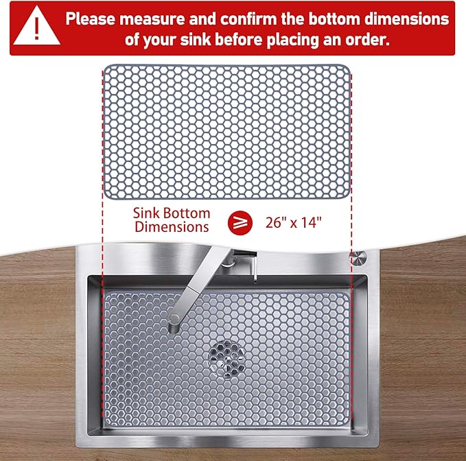 Bestjing Silicone Sink Protectors for Kitchen Sink - 26"x 14" Kitchen Protector Accessory, Non-Slip Heat Resistan Mat for Bottom of Farmhouse Stainless Steel Porcelain, Dishwasher Safe (Gray)
