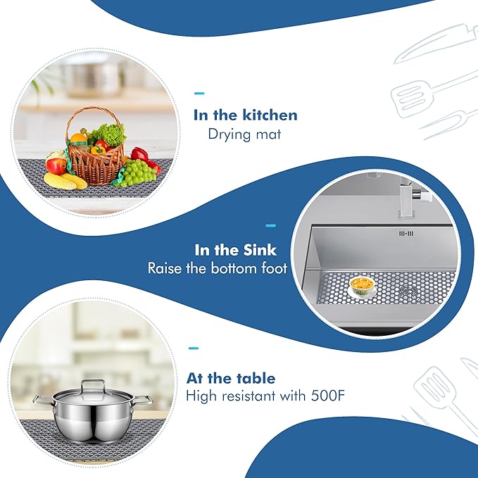 Bestjing Silicone Sink Protectors for Kitchen Sink - 28.3"x 15.7" Kitchen Protector Accessory, Non-Slip Heat Resistant Mat for Bottom of Farmhouse Stainless Steel Porcelain (Gray)