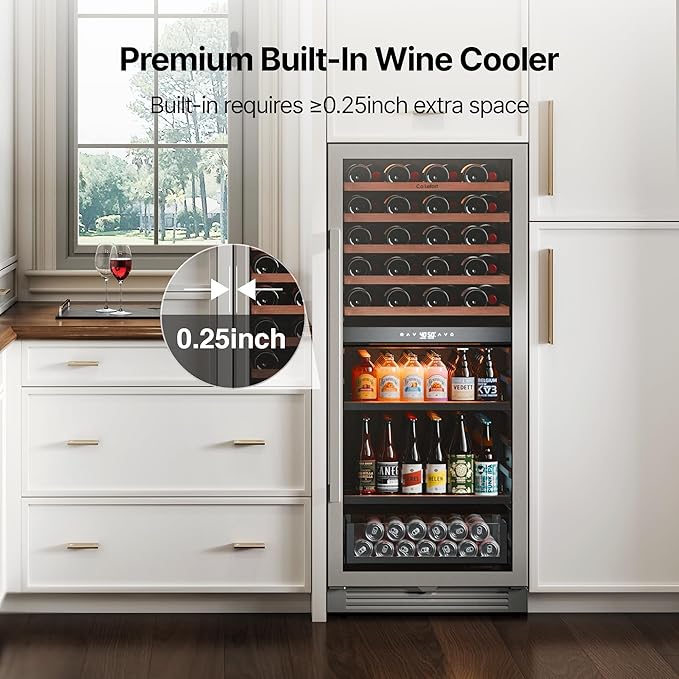 Ca'Lefort 24 Inch Wine & Beverage Refrigerator - 112 Can + 40 Bottle Dual Zone 34-65°F Cooler, 7 Adjustable Shelves & 3 LED Lights, Energy Star Certified Built-in/Freestanding for Home/Bar/Kitchen